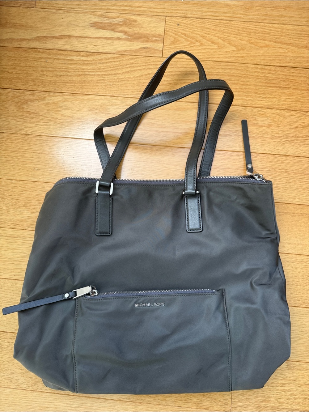 Michael Kors Charcoal Nylon Tote with Silver Hardware